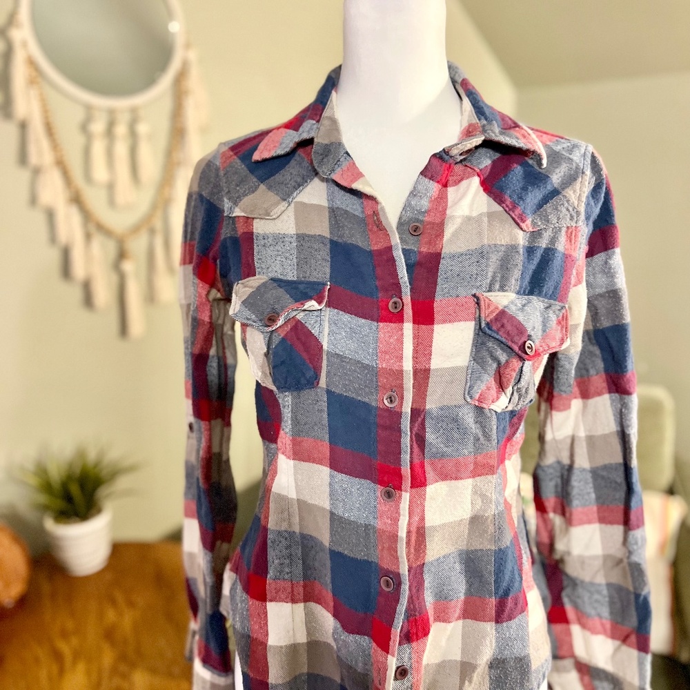 WOMENS RED WHITE AND BLUE FLANNEL